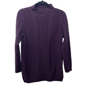 Jeanne Pierre Purple Cable Knit Mock Roll Neck Sweater Womens M Fisherman Chunky